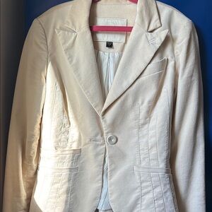 Cream Tailored Blazer with Notched Lapel